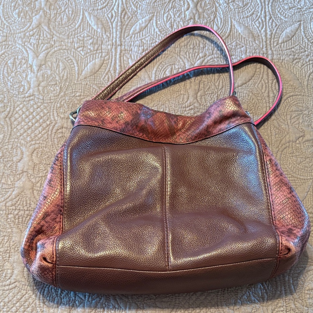 Brown and Pink Leather Shoulder Bag - Picture 2 of 6